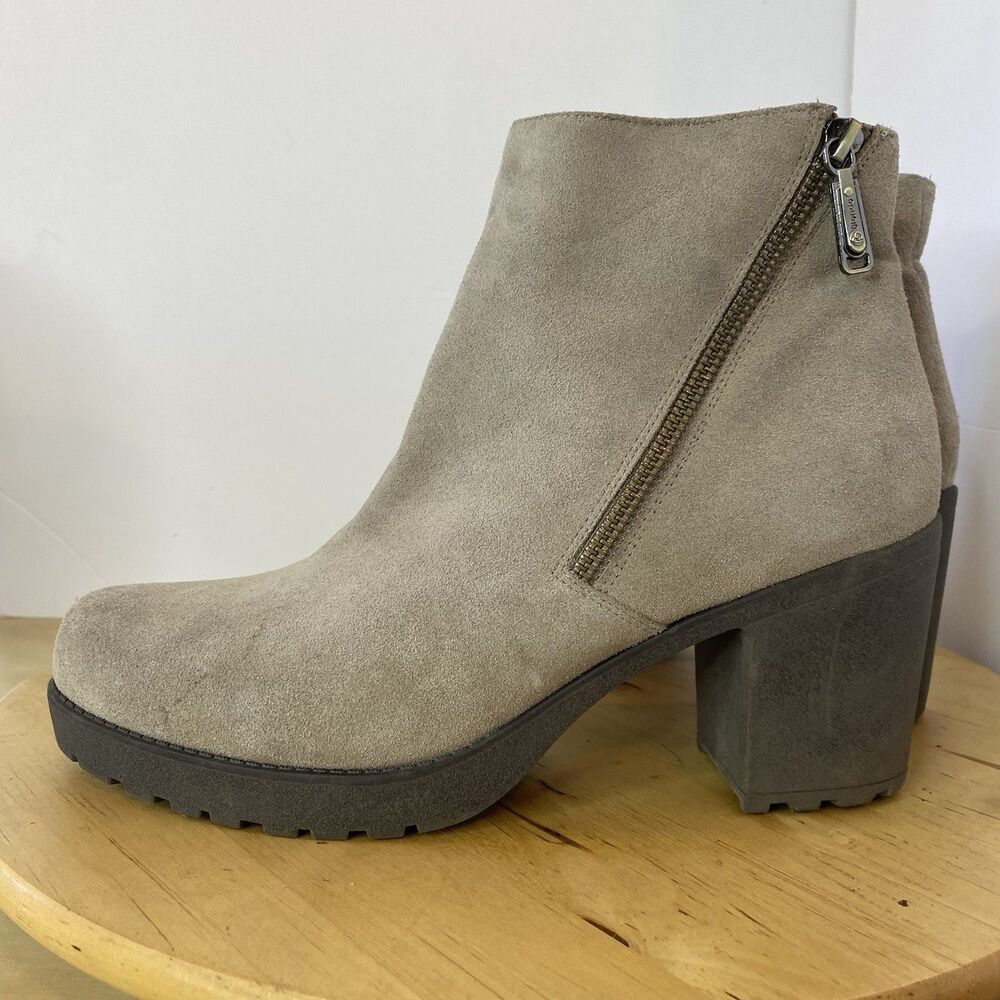 Blondo B6820 MSH Suede Chunky Heel Zipper Ankle Booties Waterproof Womens Sz 10